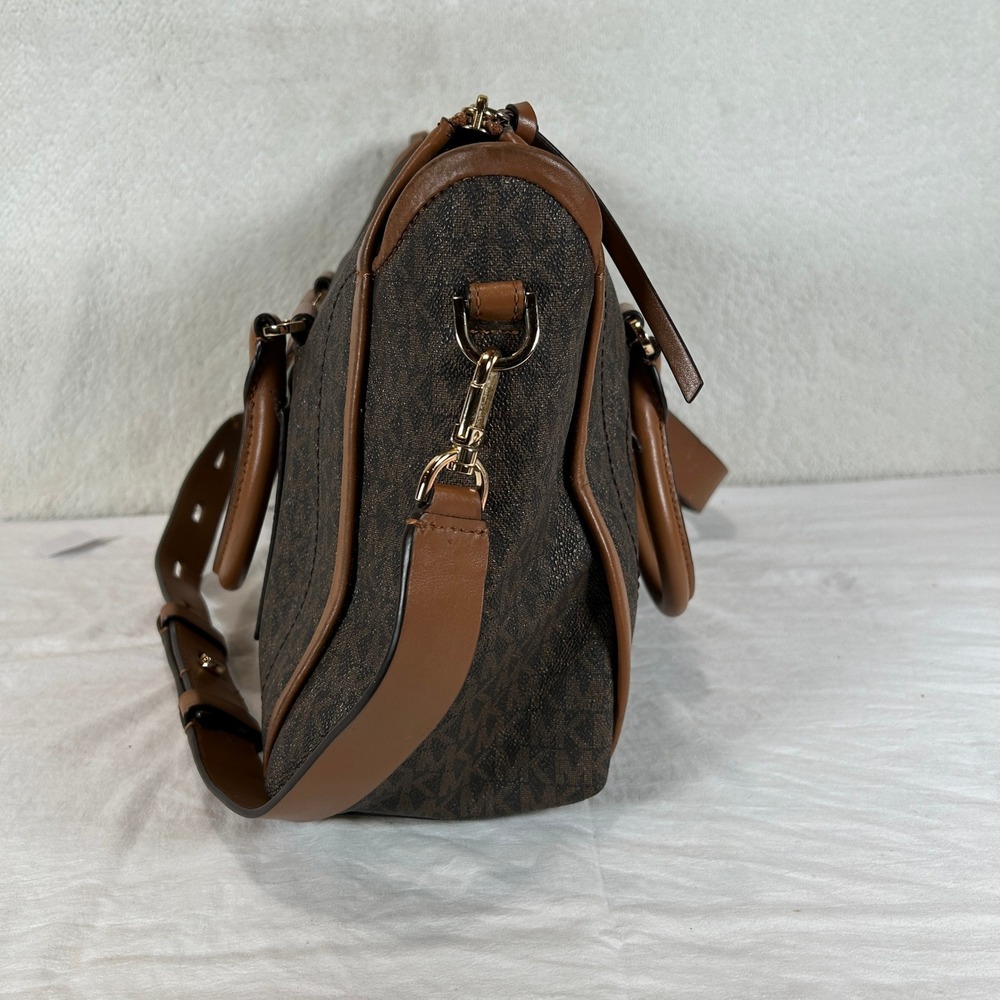 Michael Kors Brown Monogram Satchel Crossbody Bag Gold Hardware - Picture 3 of 16